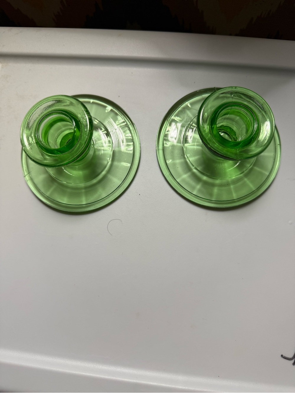 Pair of uranium Green Glass Candle Holders